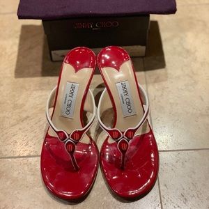 Jimmy Choo Red Patent Leather Heels Sandals